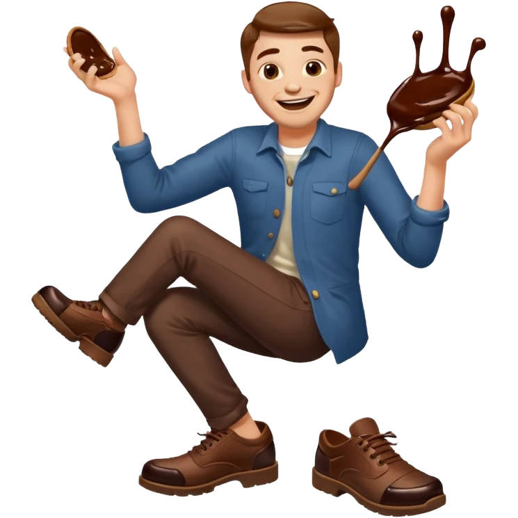 Man laughing with chocolate sauce on shoe emoji