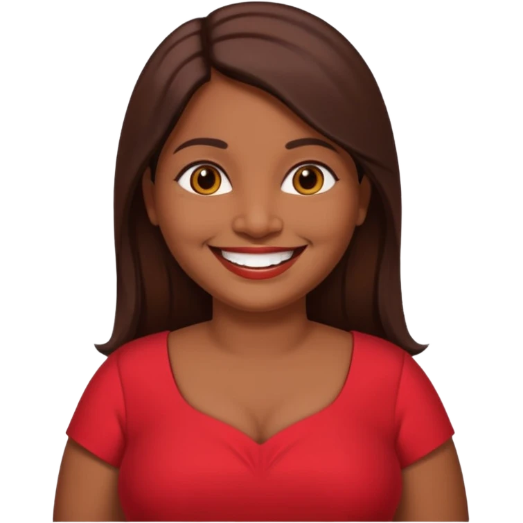50 yr old chubby Sri Lankan woman, dark skin, straight brown hair, big smile, white teeth, red dress clothes, longer hair straight emoji