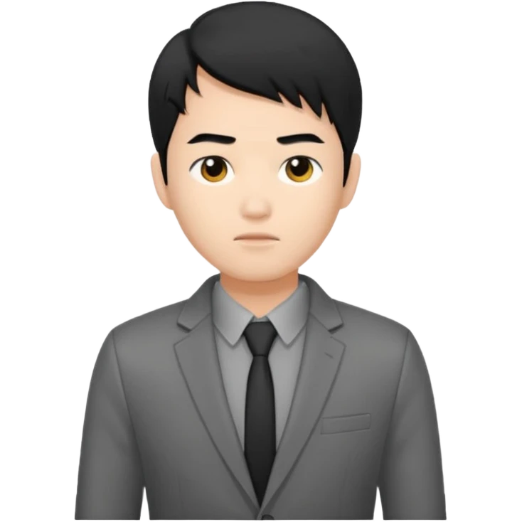 asian young man with black hair covering forehead in grey blazer and black t-shirt  emoji
