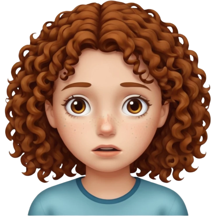 extreme worried face, curly hair girl,  emoji
