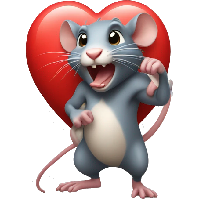 pumped up rat holds heart emoji