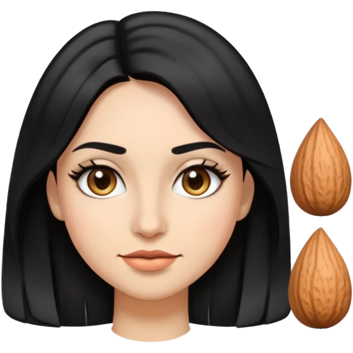 make emoji female age early 20, black straight hair but wavy on the edge of its hair, the length of hair is until her upper shoulder, pointed nose like arab, almond eyes, not so thin lips (the upper lips is a bit thin, bottom little bit thick), the skin tone is medium with cool undertone (olive skin tone but cool undertone), normal eyelash, and sight eyeliner emoji