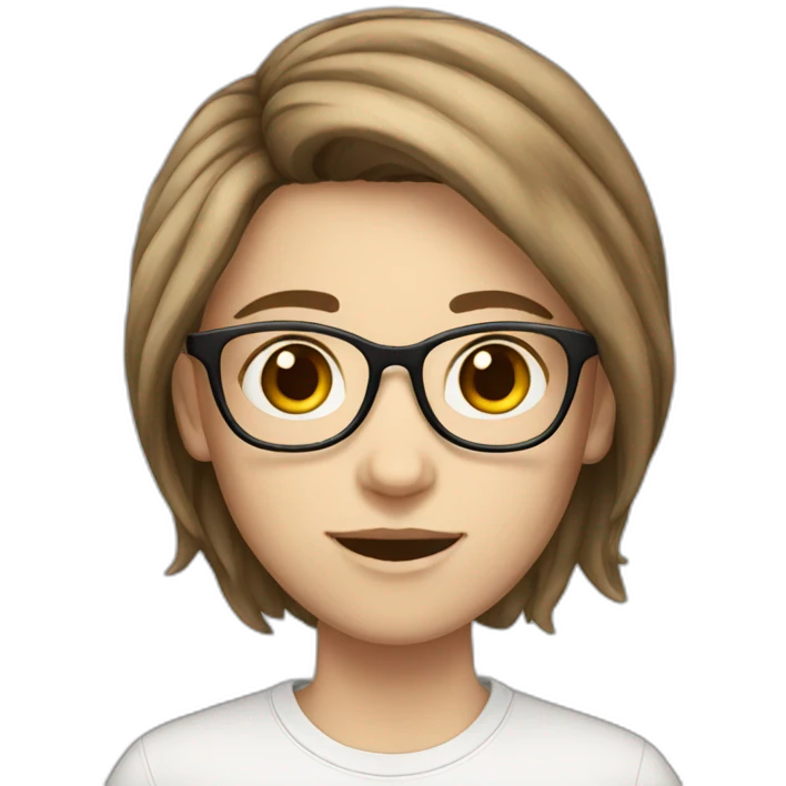 a white skinned teen with glasses and brown hair emoji