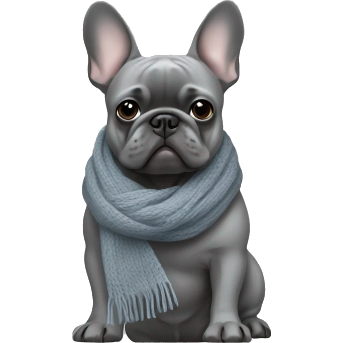 gray French bulldog in a knitted scarf emoji