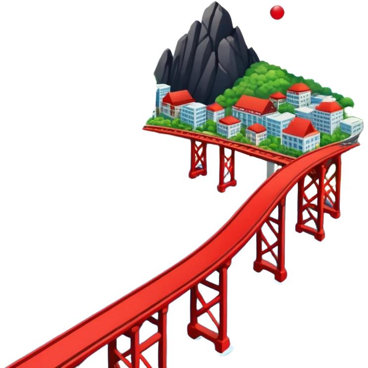 advanced modern island with advanced infrastructure with a red bridge on one side emoji