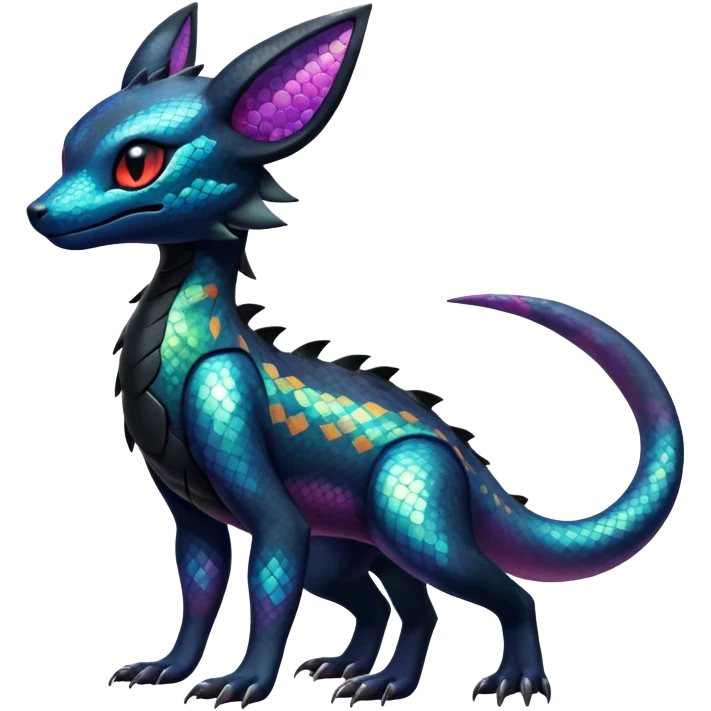 Colorful Dark Shiny Exotic Salandit-Umbreon-Quilava-Fakémon-hybrid-creature (full body)  emoji