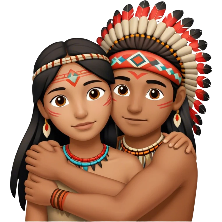 two indigenous people hugging, showing affection and care for each other. emoji