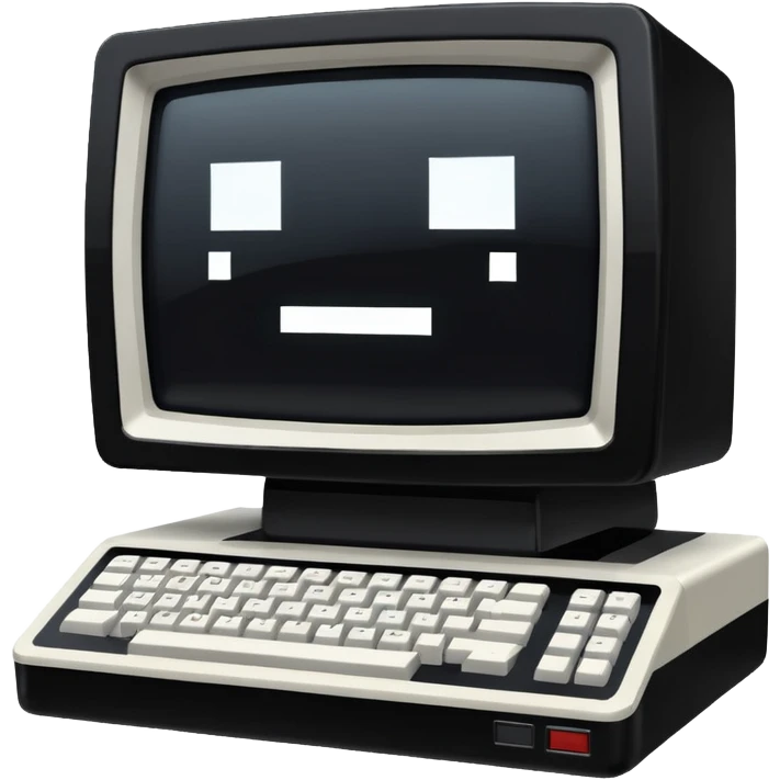 White and black 80s computer with face emoji