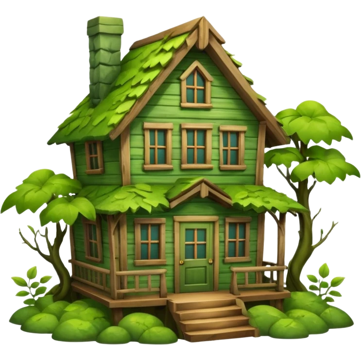 Green Wood house with leaves and branches emoji
