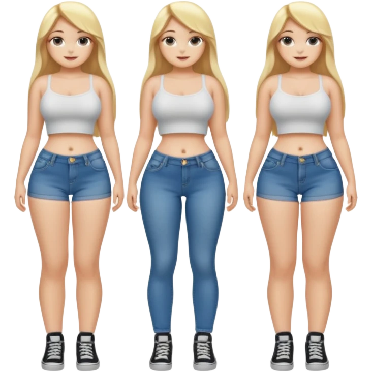 curvy body teen girl huge ass with super short jeans no shirt no bra blonde full body long hair emoji