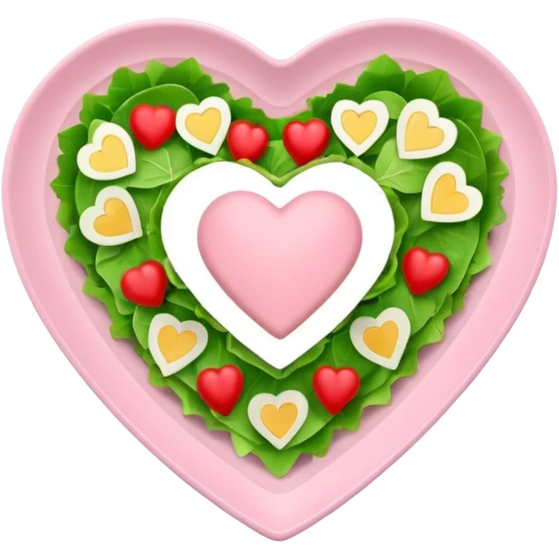 green salad in a light pink heart shaped plate emoji