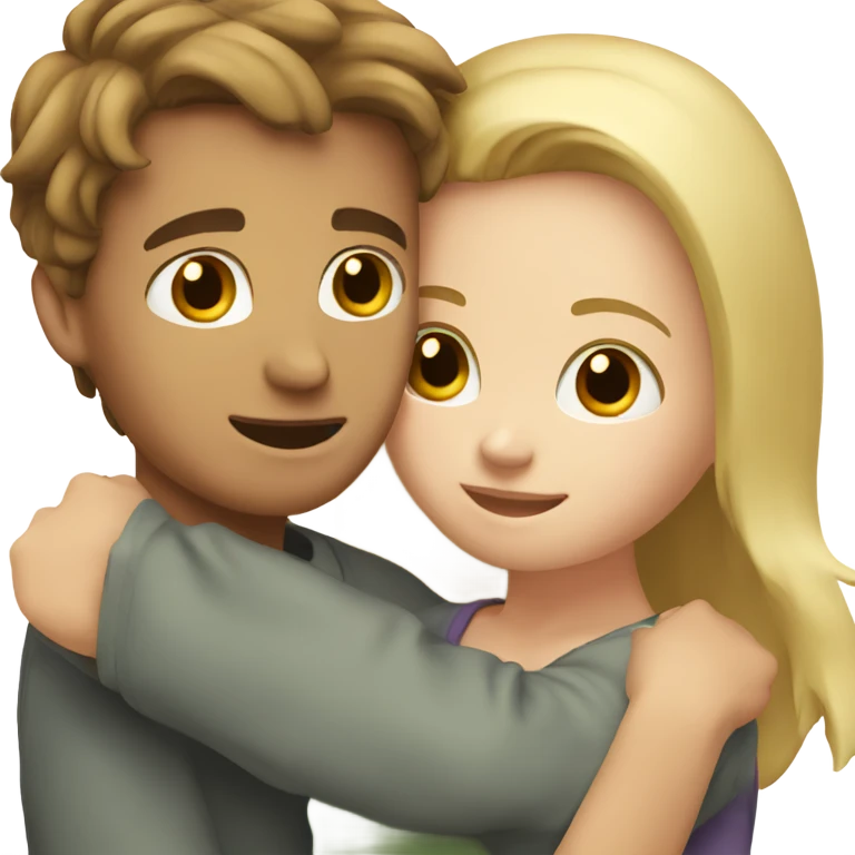 Boy with brown hair hugging a girl with blonde hair  emoji