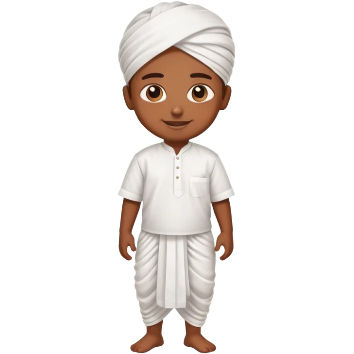 cartoon Samsung-style emoji of a Tamil boy wearing traditional attire: white veshti dhoti, shirt, colorful angavastram, cheerful expression emoji