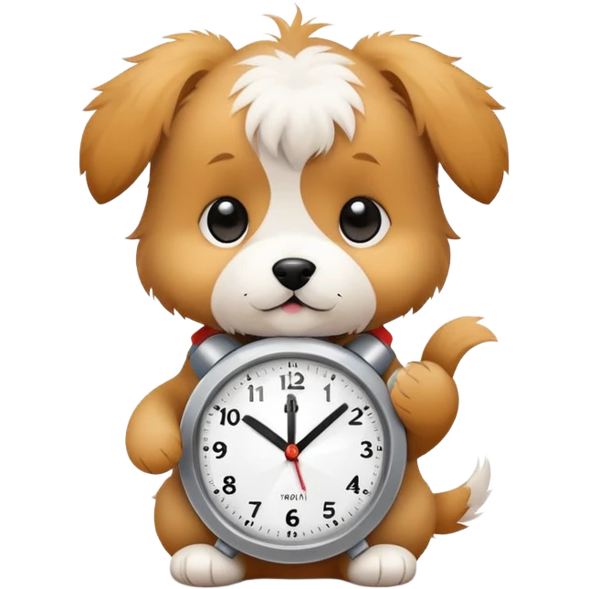 cute puppy holding a digital clock emoji