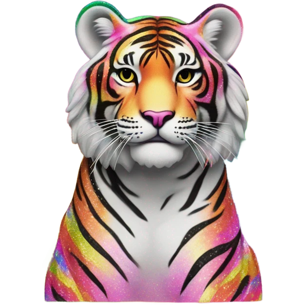 Rainbow Lisa Frank Tiger with glitter stripes ￼ emoji