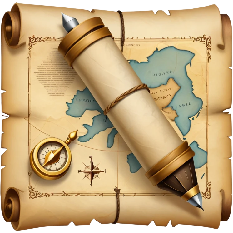 An icon featuring an ancient scroll, a quill, and a historical map, symbolizing the study of history. The design includes a timeline with key historical events and artifacts, capturing the essence of the past. Transparent background highlights the exploration of historical events and knowledge. emoji