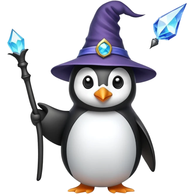 Penguin wizard with wizard hat and magic wand emoji