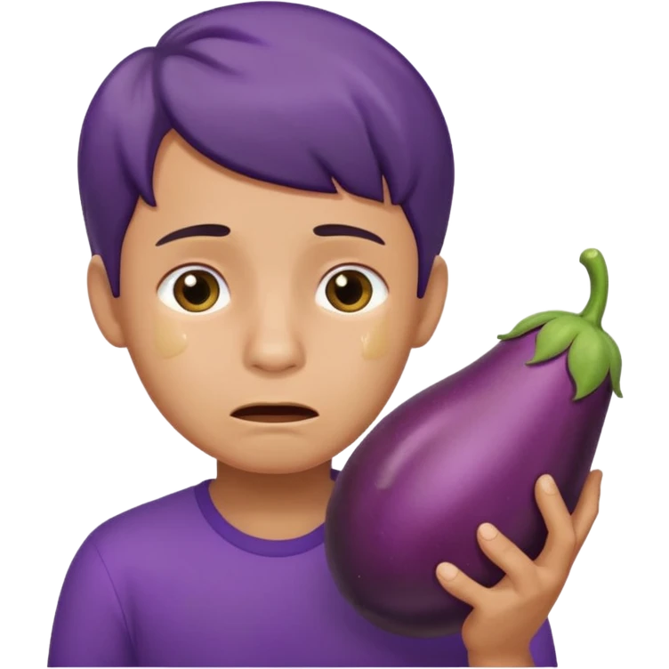 crying boy with eggplant in hand emoji