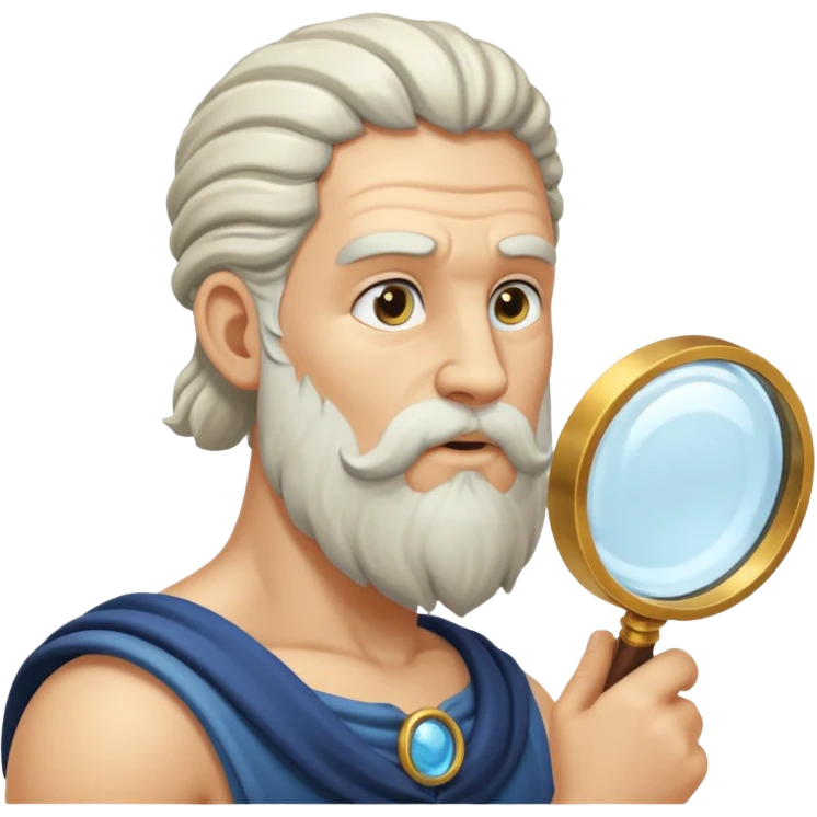 Zeus de perfil mirando con una lupa de emoji