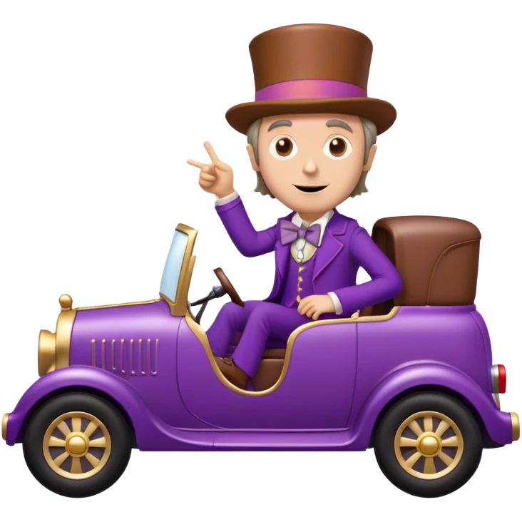 Willy Wonka driving a fancy chocolate car emoji