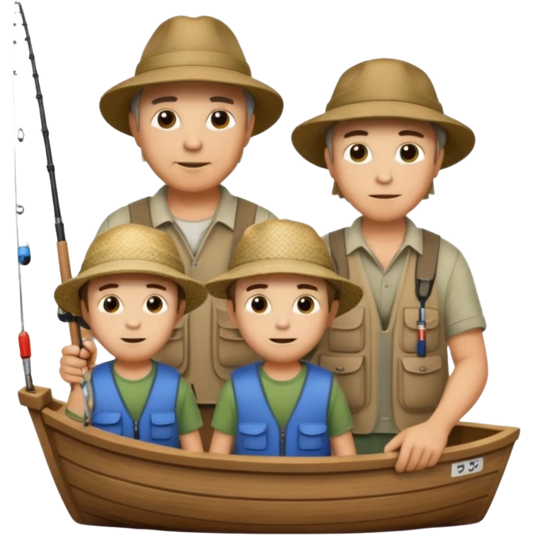 Father and sons fishing on a boat emoji