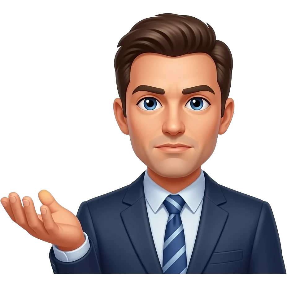 A informal man, hand with glowing magical flow holding a floating Facebook logo, looking at viewer with serious. Text below: 'What's your topic, Ms. ?'. Shimmering gold energy, flat vector style, sharp edges emoji