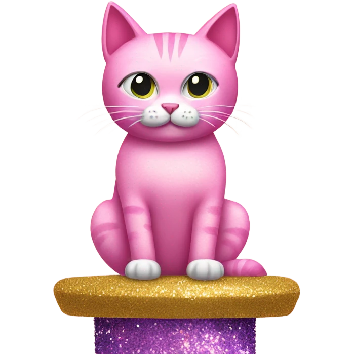Pink cat on cat-tower with glitter emoji