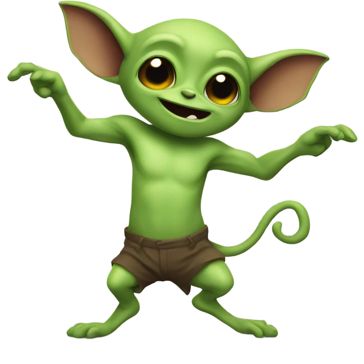 Cute gremlin doing a cartwheel emoji