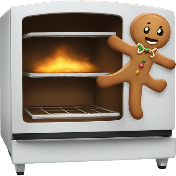 Oven with gingerbread man running away emoji