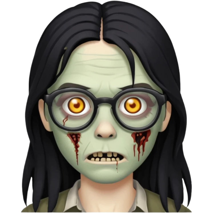 franja, oculos, cabelo preto e longo, e zumbi emoji