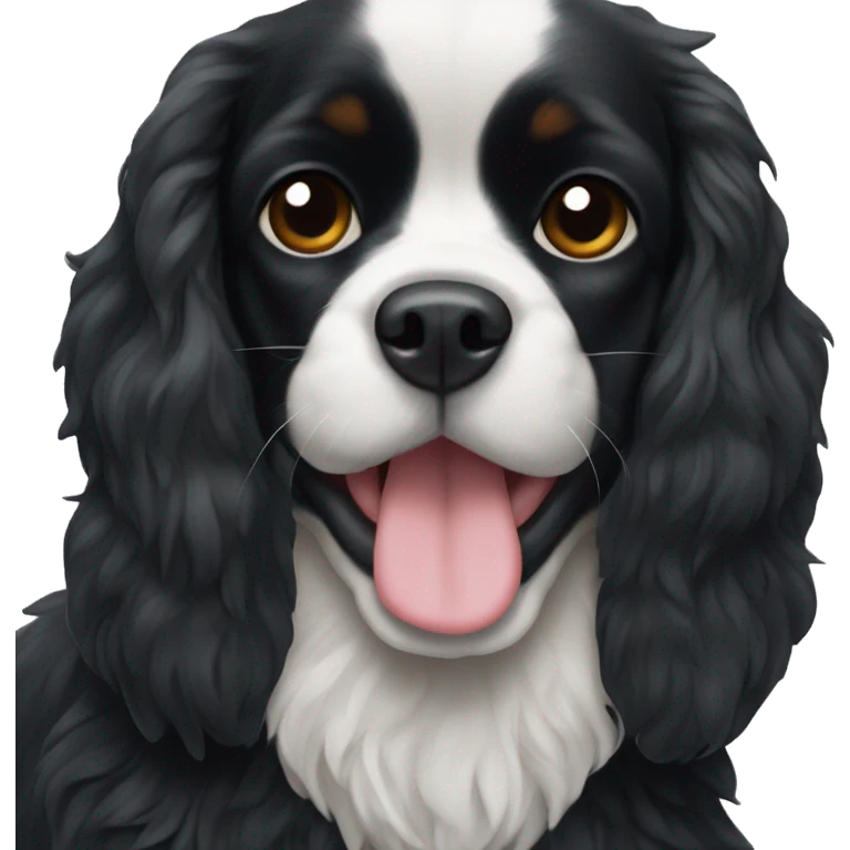Small completely black king spaniel with black fur on his whole face and white fur on chest emoji