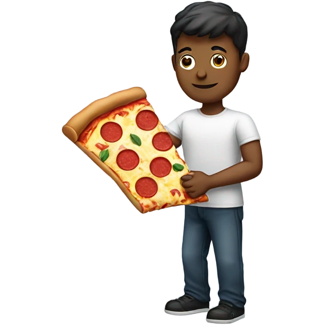man holding slice of pizza. emoji