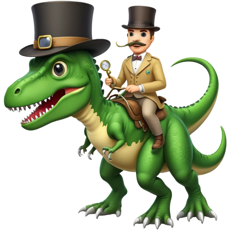 a high school diploma with a moustache and monocle riding a t-rex emoji