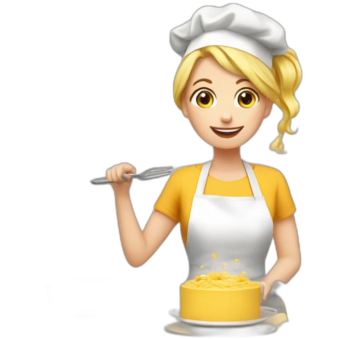 blone woman cooking pasta and cake emoji