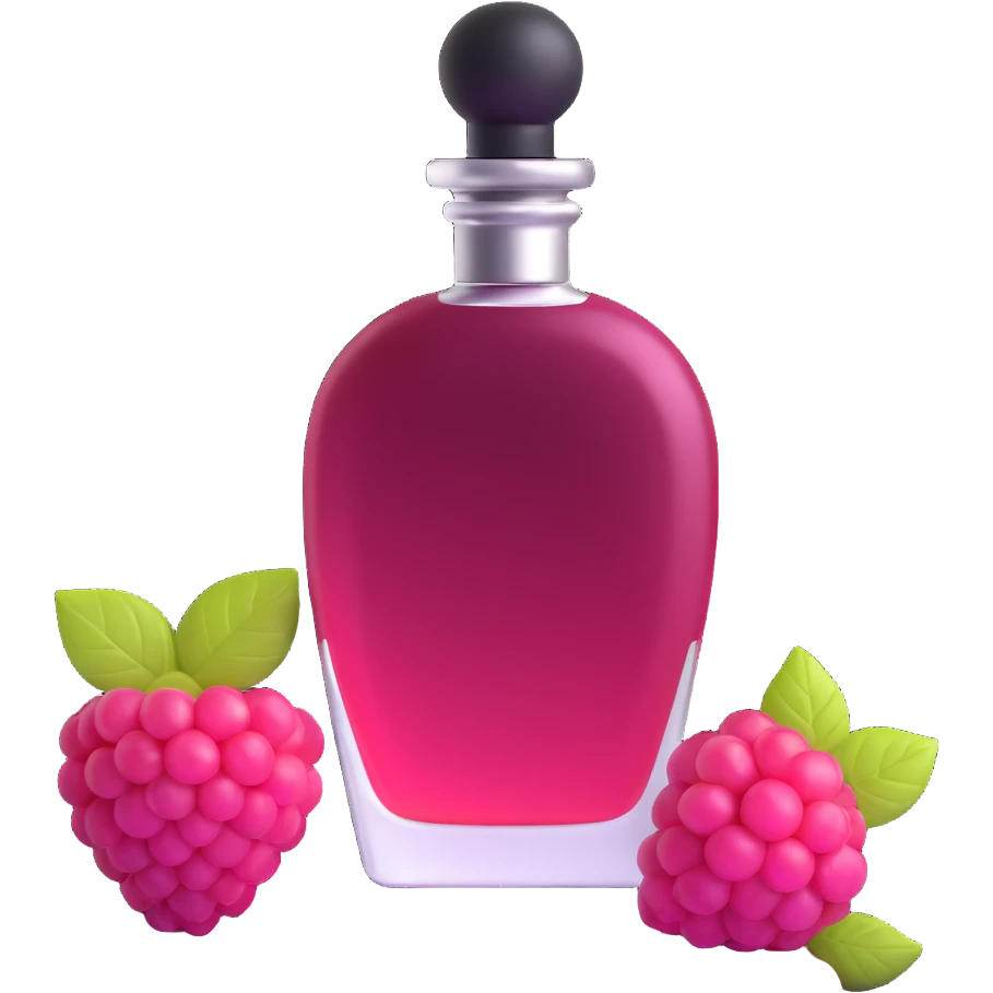 AVON women's perfume bottle next to raspberry bottle emoji