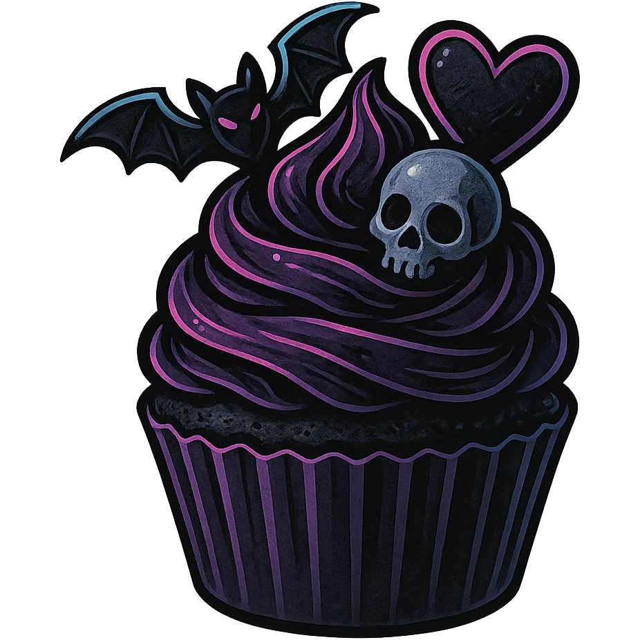 Gothic cupcake in flux dev style, no background emoji
