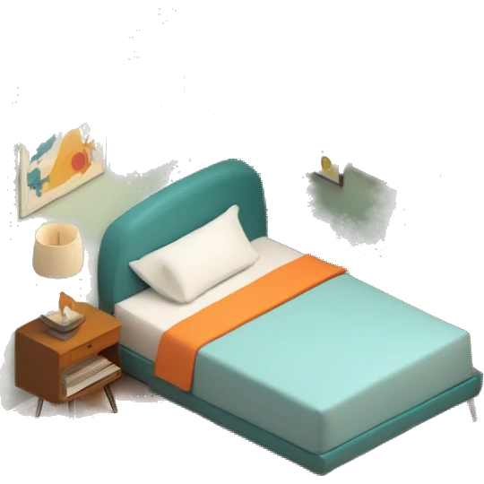 isometric-3d-cute-small-bedroom--mid-century modern-interior emoji