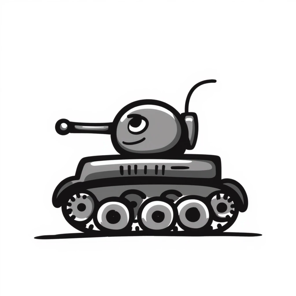 A tank in the style of black doodle emoji