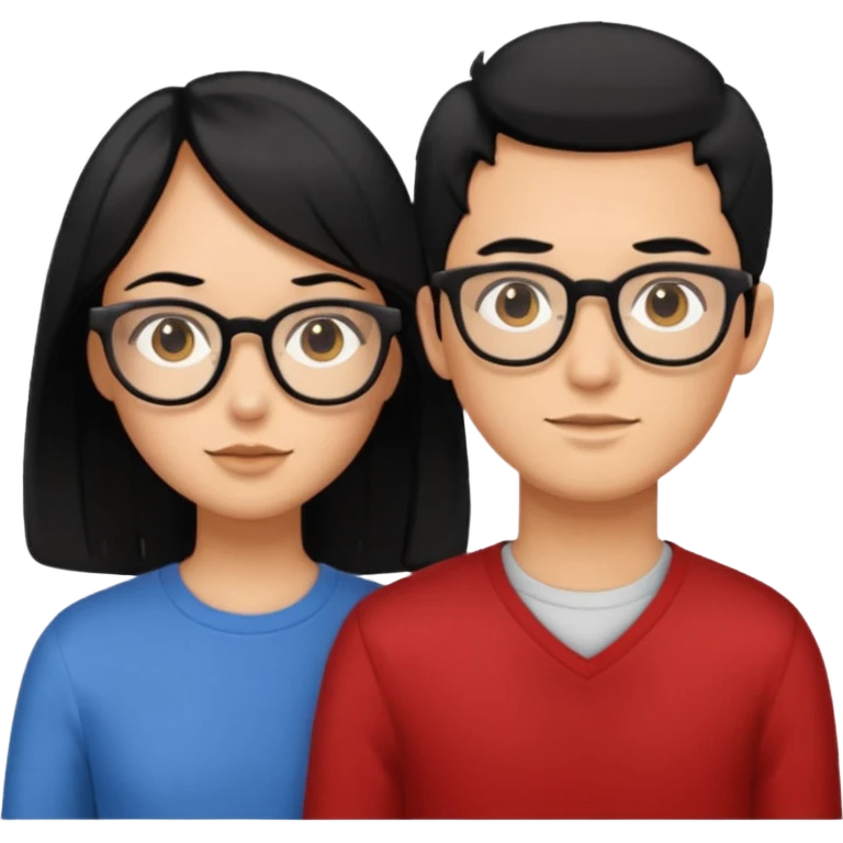 couple+long black hair girl+short hair glasses boy emoji