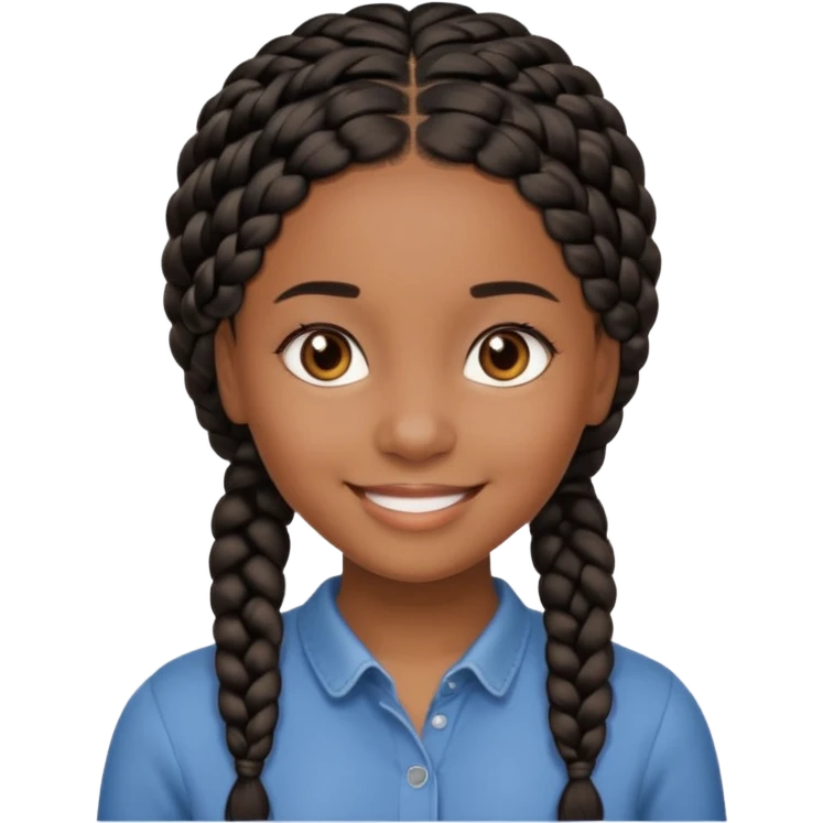 smiling black girl with black braided hair and warm brown eyes, close-up face, Apple emoji style emoji