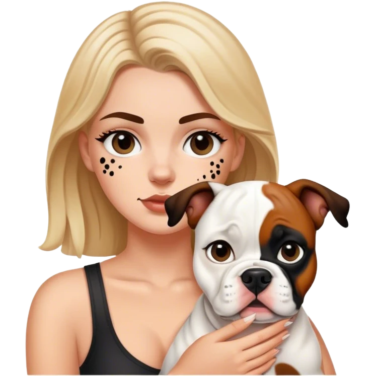 White girl American bull dog with big black spots on eyes emoji
