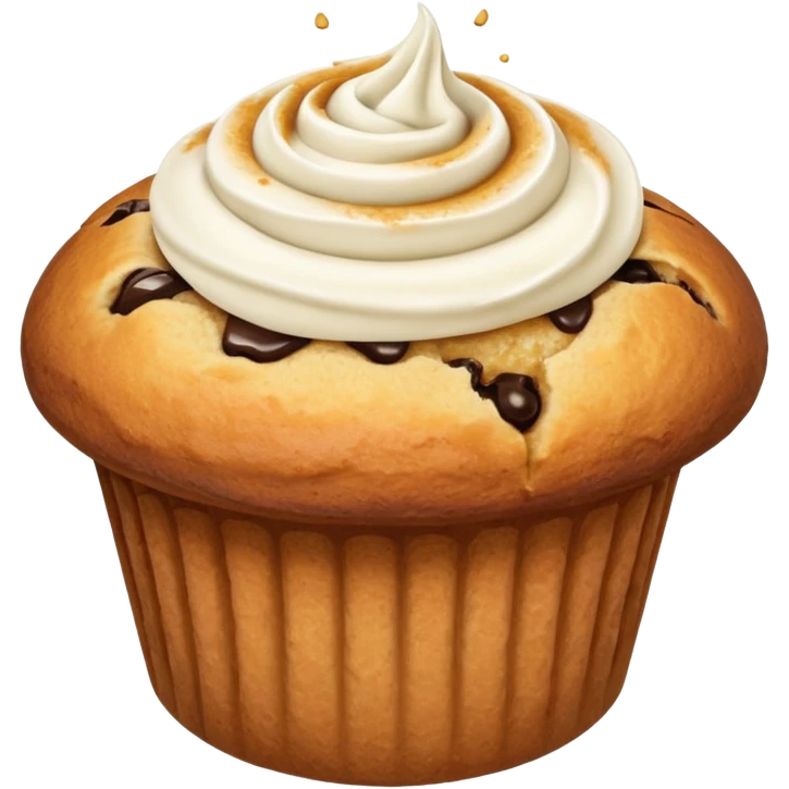 A tube squirting cream into a hole in a muffin emoji