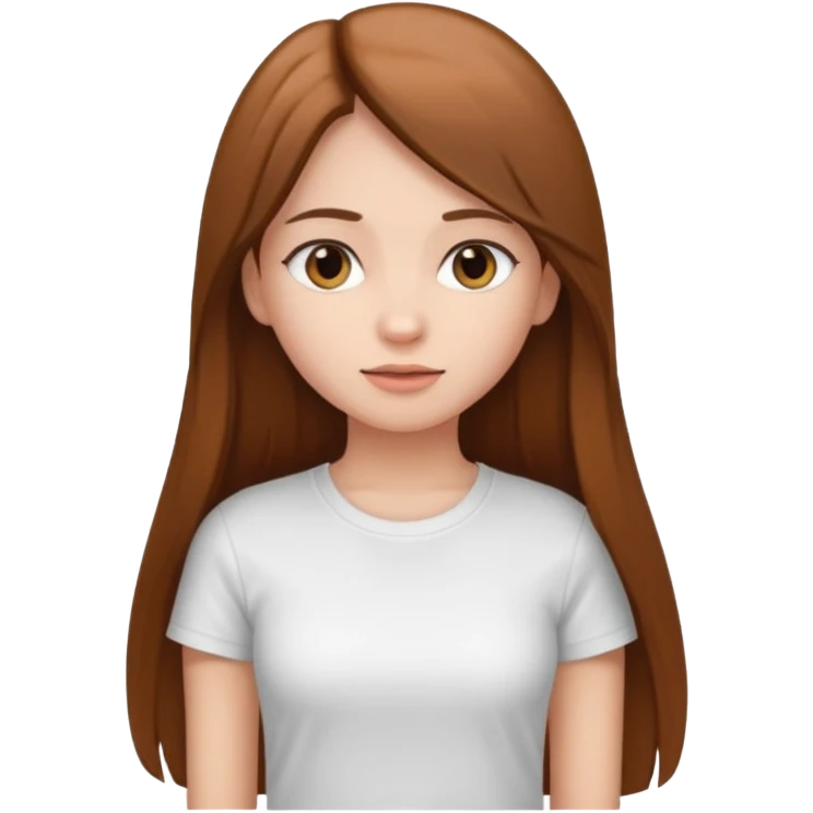 Girl with long brown straight hair, in white top t shirt  emoji