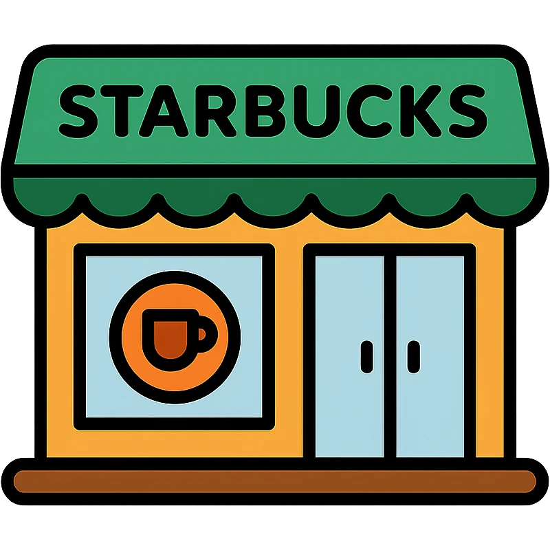 Starbucks storefront, green awning, coffee shop, minimal style emoji