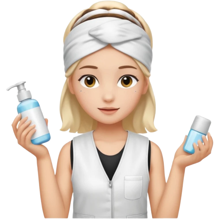 Clean girl aesthetic emoticons, apply skincare products, headband, glowing skin, white vest, soft lighting emoji