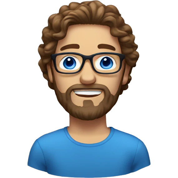 man with brown wavy hair blue eyes beard and glasses blue eyes emoji