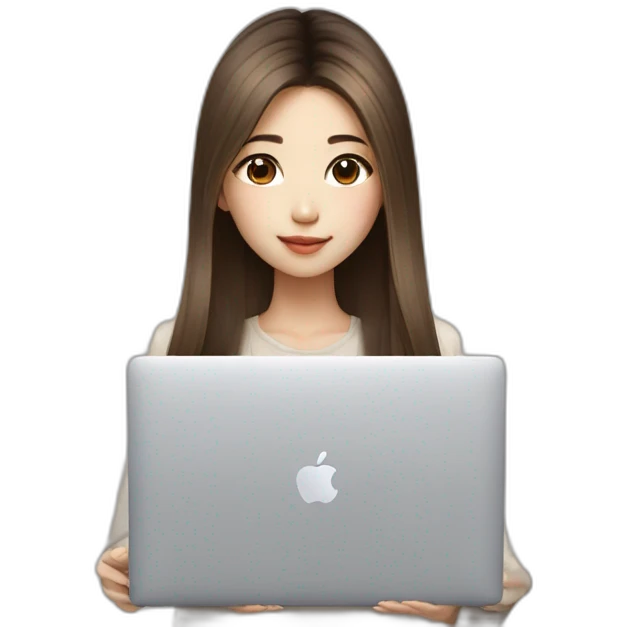 brown balayage straight long Hair korean girl with macbook emoji
