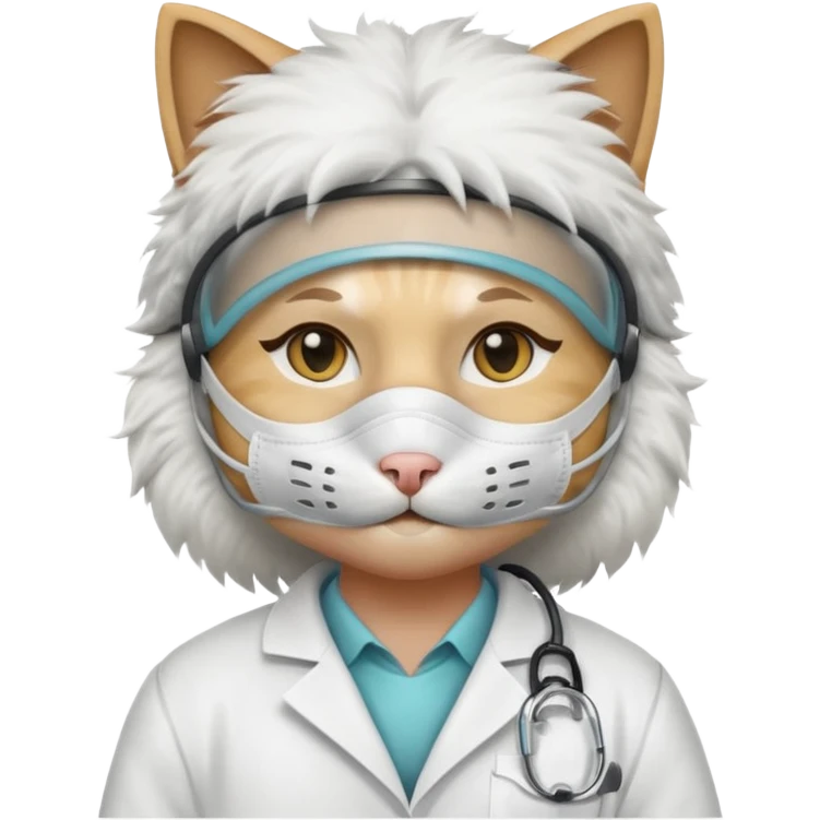 doctor cat, white coat, dust mask emoji