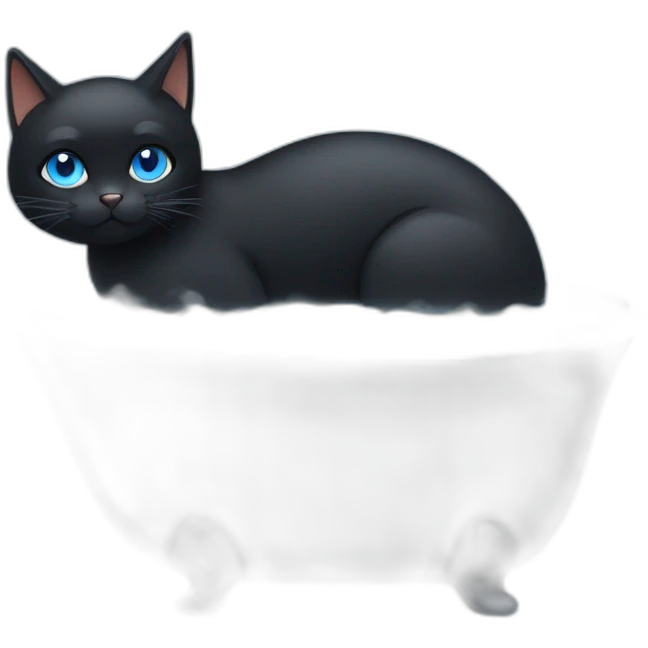 a black cat with blue eyes taking a steam bath emoji