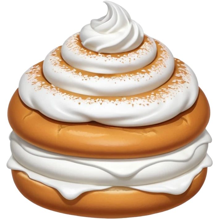 A bun with visible whipped cream in the middle beteween two bun halves and powdered sugar on top, no cream on top emoji